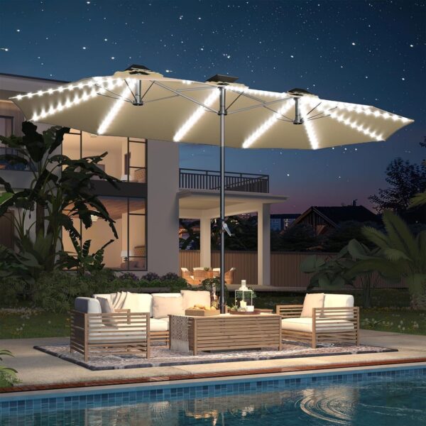 ccac4af4e3cf4e38bac0dfade233ca26 15ft Patio Umbrella with Solar Lights, Large Double Umbrella Outdoor, Rectangle 180”x106” Umbrellas with 156 PCS LED Lights and Crank Handle for Backyard Deck Pool Shade in Black(1.9′′ Pole)
