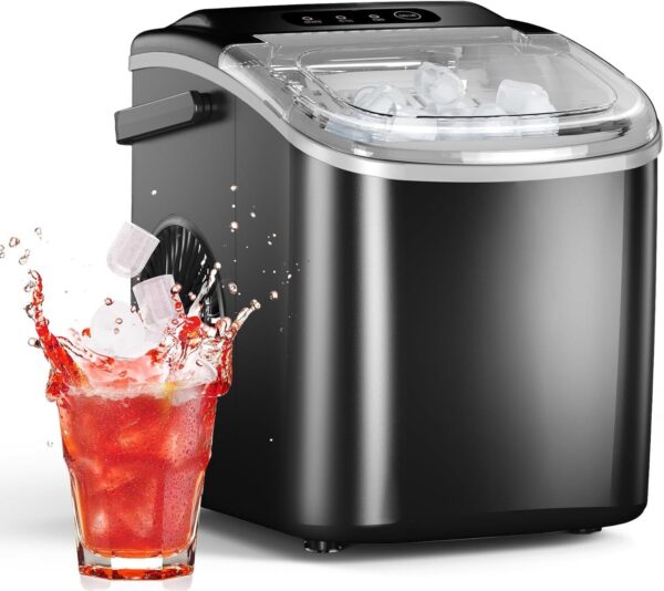 ccc1b3bd5c3645a287ffee27094bd450 Ice Maker Countertop, Efficient Easy Carry Ice Machine, Self-Cleaning Ice Maker with Ice Scoop & Basket, 9pcs/ 8mins 26.6Lbs Per Day for Home/Office/Kitchen,Black