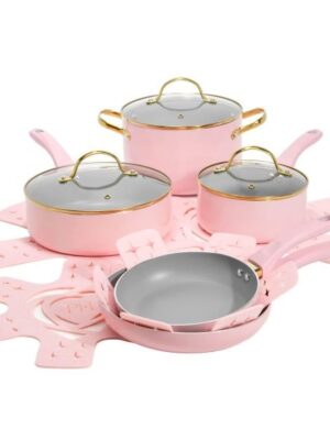 Paris Hilton Epic Nonstick Pots and Pans Set, Dishwasher Safe Cookware Set, 12-Piece, Pink