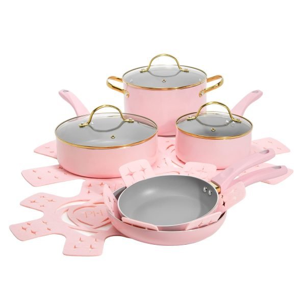Paris Hilton Epic Nonstick Pots and Pans Set, Dishwasher Safe Cookware Set, 12-Piece, Pink
