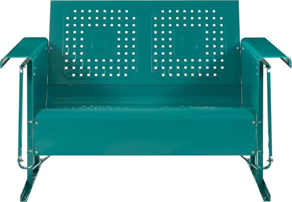 Crosley Furniture Bates Retro Metal Outdoor Loveseat Glider (CO1024-TU) and Arm Chair Set (CO1025-TU), Turquoise Gloss