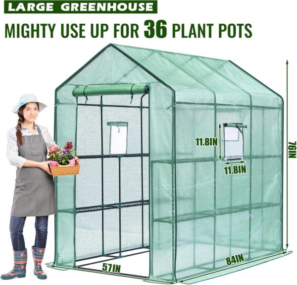 Greengro Greenhouse, 57 x 57 x 76” Greenhouses for Outdoors, Durable Green House Kit with Window, Thicken PE Cover, 3 Tiers 8 Shelves, Heavy Duty Walk in Green Houses for Indoor Backyard Outside