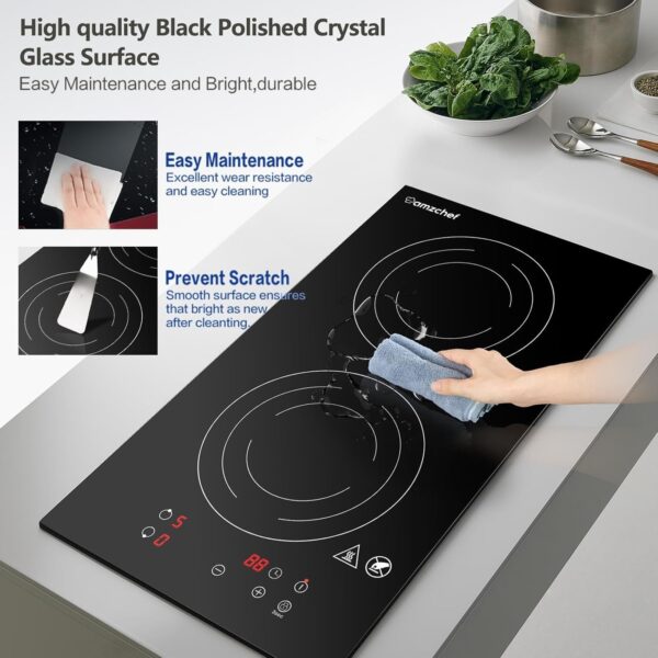 Induction Cooktop 2 Burners, 12 Inch Bulit-in & Countertop Induction Stove with Plug 110V-120V, 9 Power Levels Electric Stove 1800W, Child Lock, Timer, Touch Control for Fast Cooking