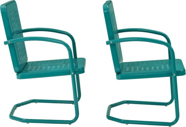 Crosley Furniture Bates Retro Metal Outdoor Loveseat Glider (CO1024-TU) and Arm Chair Set (CO1025-TU), Turquoise Gloss