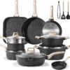 22pcs Pots and Pans Set Nonstick, Cookware Set White Granite Induction Kitchen Cooking Set w/Frying Pans & Saucepans& Grill Pan(PFOS, PFOA Free)