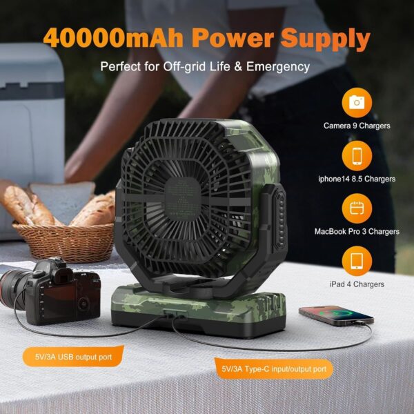 ce4eab5129e64241a599e1c96af3c430 40000mAh Rechargeable Camping Fan, Battery Operated Fan with Light & Remote, 12′′ Portable Outdoor Fan, Auto Oscillating Battery Powered Floor Fan for Tent RV Car Travel Jobsite Hurricane Power Outages