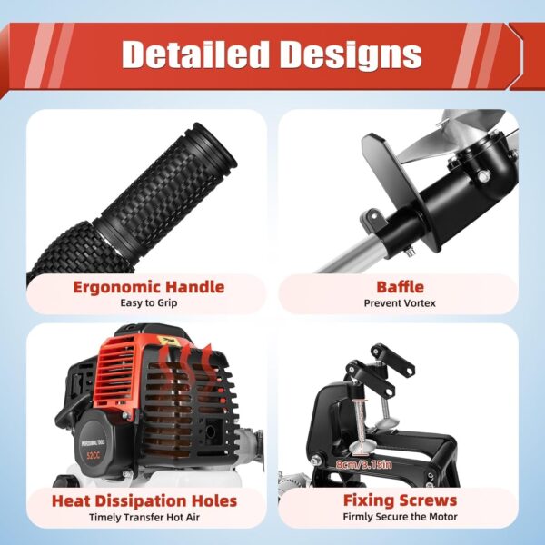 ce605309d5244991947cb230bbf05e8b 2.3HP 2 Stroke Outboard Motor, 52cc Marine Boat Motor with Air Cooling System, Manual Pull Start for Fishing Boats Water Motor Tools, CDI Ignition System, 3-Blade Propeller, Anti-Vortex Baffle