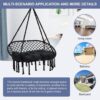 Hammock Chair Macrame Hanging Swing with Cushion,Hanging Cotton Ropes, Metal Frame, 450 lbs Capacity Indoor Outdoor, Patio, Balcony, Living,Deck, Yard, Garden(Double Swing) Beige