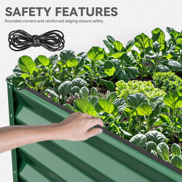 8x4x2ft 2pcs Large Raised Garden Bed Kit, Galvanized Metal Planter Box with Gloves, Ground Nails & Safety Rubber, Outdoor Above Ground Planters for Plants Vegetables Flowers, Green