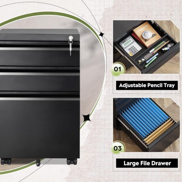 cf8e48283ced4c5a9fd38ae2de96bb0e DEVAISE 3 Drawer Mobile File Cabinet Under Desk Office, Fully Assembled Except Casters, Letter/Legal Size, Black