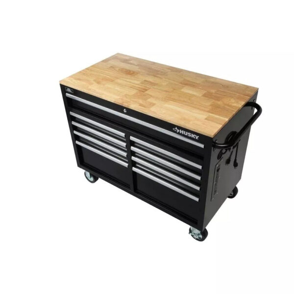 cfb1b37fe8214cbeb858a1cc8b8d37da 46 in W x 24 in D 9Drawer Gloss Black Deep Tool Chest Mobile Workbench