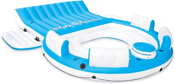cfcccee4d949436183a4f3c8ec4f43cc 56299EP 145 x 125 x 20 Inch Splash N Chill Inflatable Lake and Pool Relaxation Island Lounger Seat for up to 7 Adults, Blue and White