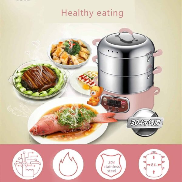 Bear Electric Food Steamer,Stainless Steel Digital Steamer, 3 tier 8L Large Capacity Vegetable Steamer