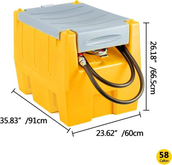 d0ad1c7bc4c842fa93bd598c51d21aaf TECSPACE 58 Gallon Gasoline Tank, Portable Fuel Tank with 12V Electric Fuel Transfer Pump, 40 GPM Gasoline Fuel Tank with 4 Meters Hose for Gasoline Transportation (Yellow, 58 gal)