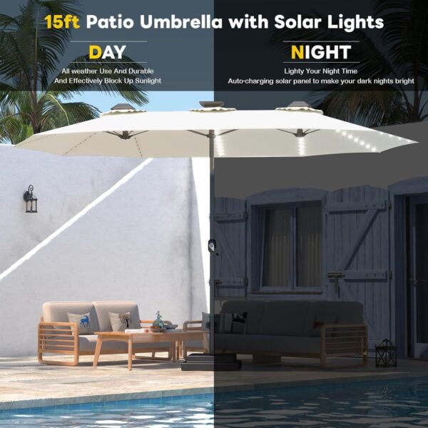 d0c7ba915ed04959b66770e6b8b87675 15ft Patio Umbrella with Solar Lights, Large Double Umbrella Outdoor, Rectangle 180”x106” Umbrellas with 156 PCS LED Lights and Crank Handle for Backyard Deck Pool Shade in Black(1.9′′ Pole)