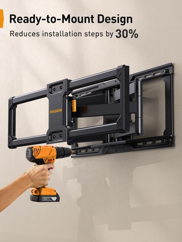 d10670844c1741f38a748c95b868d9bb Perlegear UL-Listed Full Motion TV Wall Mount for 42–90 Inch TVs up to 150 lbs, Pre-Assembled TV Mount with Tool-Free Tilt, Swivel, Extension, Max VESA 600 x 400mm, 12′′/16′′/18′′/24′′ Wood Studs, PGLF16