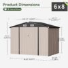 Aoxun 6.2×4 FT Shed Outdoor Storage Shed Metal Garden Shed with Lockable Doors & Slooping Roof Tool Shed Bike Shed for Backyard, Patio, Poolside (Brown)
