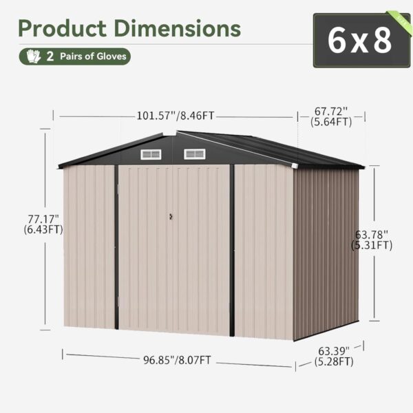 d11367f26326487899a00e37456816a2 Aoxun 6.2×4 FT Shed Outdoor Storage Shed Metal Garden Shed with Lockable Doors & Slooping Roof Tool Shed Bike Shed for Backyard, Patio, Poolside (Brown)