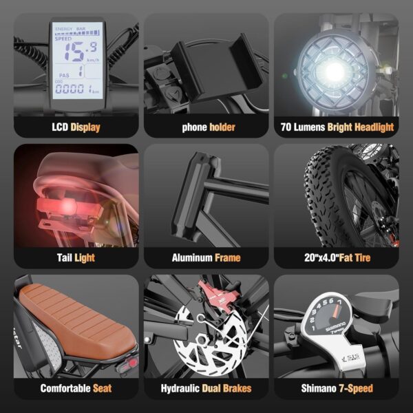 d1154cf11356485f920124ce8ed8758d Electric Bike for Adults Q20, 2000/1500W, 37/30MPH,52V 40AH,48V/20AH E-Bike,30-180 Miles Electric Motorcycle, 20′′ Fat Tire Dirt Bike, UL2849 All Terrain for Mountains, Snow, Sand, Road