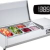 Refrigerated Condiment Prep Station, 135 W Countertop Refrigerated Condiment Station, with 2 1/3 Pans & 4 1/6 Pans, 304 Stainless Body and PC Lid, Sandwich Prep Table with Stainless Guard, ETL
