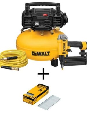 DEWALT DWFP1KIT18200-2 6 Gal. 165 PSI Heavy-Duty Electric Pancake Air Compressor, 18-Gauge Brad Nailer and 2 in. x 18-GA Brads (2500 per Pack)