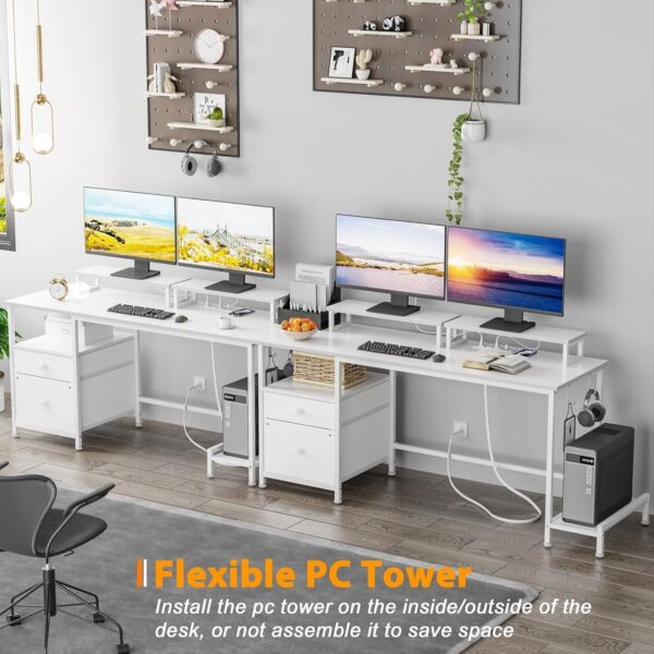 d15d8bb562c64948a44fef33b0390d76 Furologee Computer Desk with Drawer and Power Outlets, 47′′ Office Desk with 2 Monitor Stands and Fabric File Cabinet, Writing Gaming Table with Shelves and 2 Hooks for Home Office, Rustic Brown