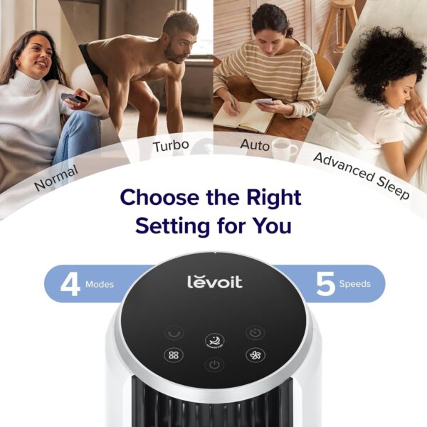 d167b36d23cd43f68a1cff3668f5639e LEVOIT Tower Fan for Bedroom, Standing Fan that Blows Cold Air for Home, 28dB Quiet for Sleep, Remote, 90° Oscillation, 12H Timer, 25ft/s Velocity, 5 Speeds, 4 Modes, Bladeless 36 inch, White