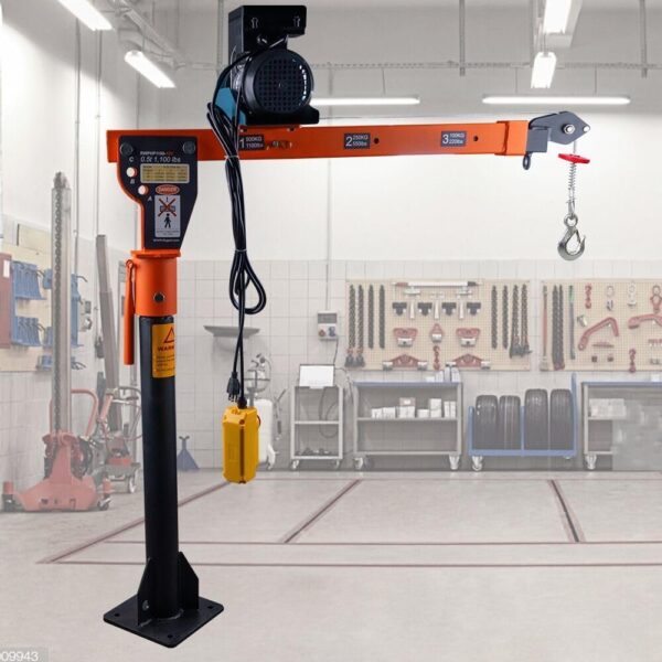 d169bca504fd472688059ced6ea98e32 1100lb Folding Dismountable Household Hoist Truck Crane with Electric Hoist (110V) – 880lb Pulling Force, Jib Cranes for Factory, Warehouse, Construction