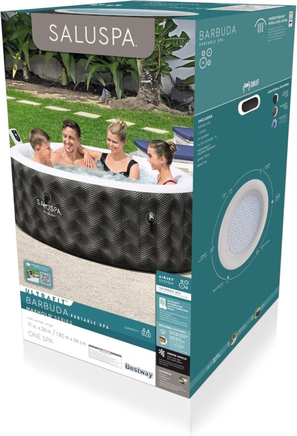 Bestway SaluSpa Miami EnergySense AirJet Inflatable Hot Tub Spa (71′′ x 26′′) | Portable Hot Tub with 2 Covers (1 Energy-Efficient Thermal Cover and 1 Standard Cover) | Fits Up to 2-4 Persons | Black
