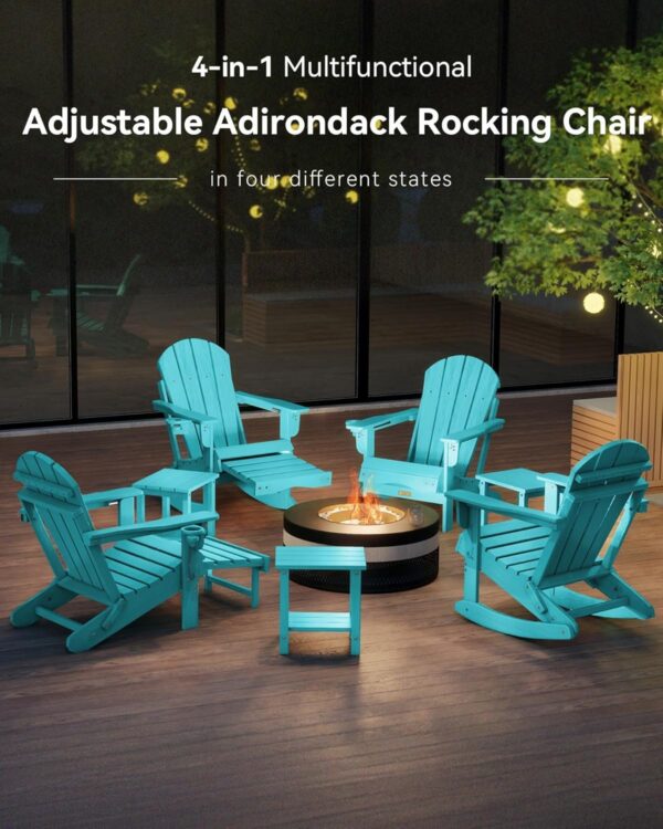 d1ebe466fa7c43d7bb501307af7ed2c5 Folding Adirondack Rocking Chair,4-in-1 Multifunctional Patio Chair with Retractable Ottoman, Outdoor Chair Wood Texture, Lawn Chair for Porch, Backyard, Pool(Grey)