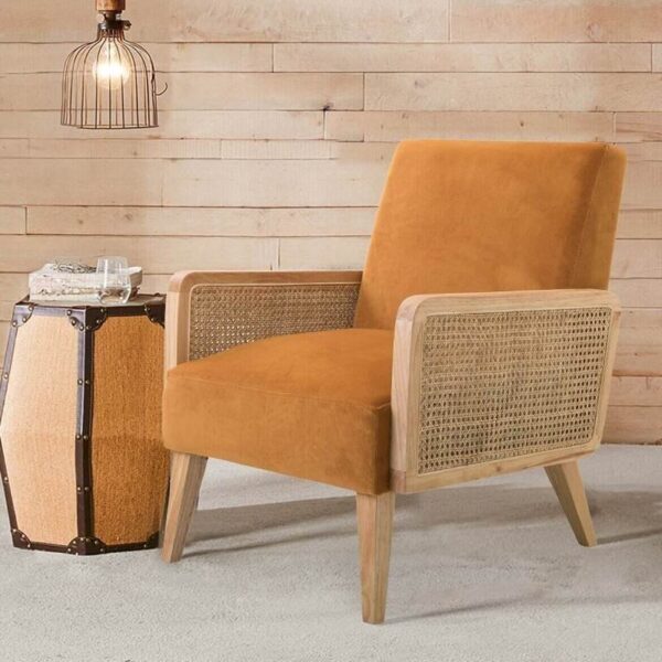 d25af1c99b054798a9677205c7814741 Upholstered Accent Chair with Rattan Arms