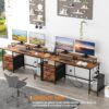 Furologee Computer Desk with Drawer and Power Outlets, 47′′ Office Desk with 2 Monitor Stands and Fabric File Cabinet, Writing Gaming Table with Shelves and 2 Hooks for Home Office, Rustic Brown