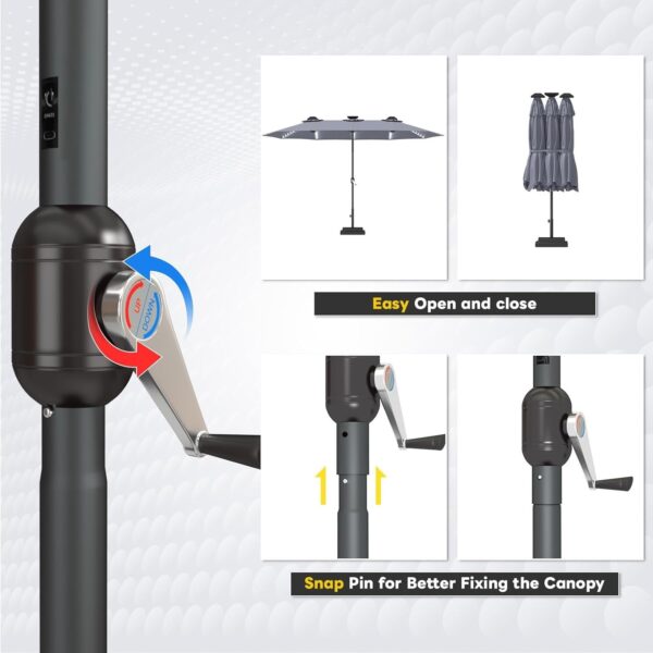 d2f61916a7ce435eb42e1eb0f5d5bc5c 15ft Patio Umbrella with Solar Lights, Large Double Umbrella Outdoor, Rectangle 180”x106” Umbrellas with 156 PCS LED Lights and Crank Handle for Backyard Deck Pool Shade in Black(1.9′′ Pole)