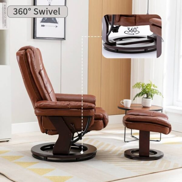 Multi-Position Recliner and Curved Ottoman with Swivel Base