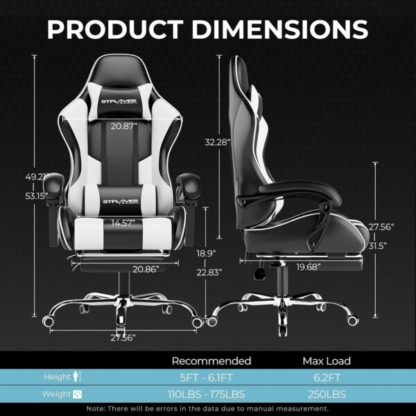 d3224b34401a472f95e2d85f36a07ac5 Gaming Chair, Computer Chair with Footrest and Lumbar Support, Height Adjustable Game Chair with 360°-Swivel Seat and Headrest and for Office or Gaming (Faux Leather, Black)