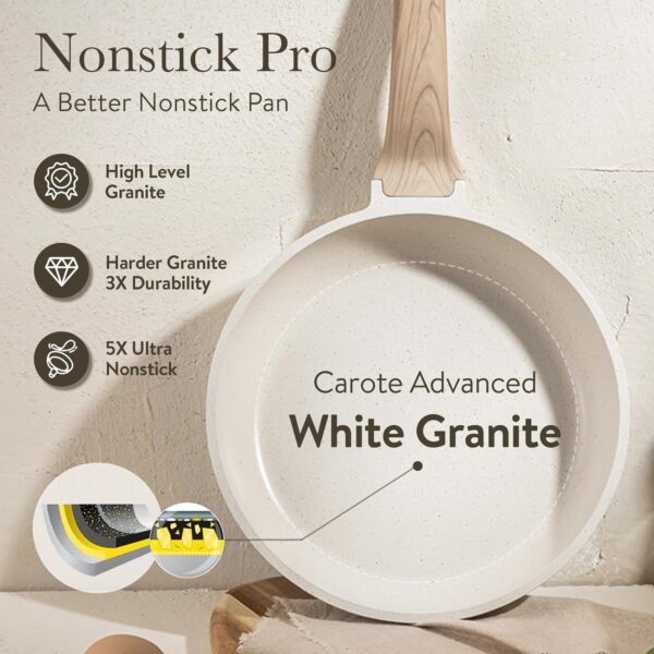 22pcs Pots and Pans Set Nonstick, Cookware Set White Granite Induction Kitchen Cooking Set w/Frying Pans & Saucepans& Grill Pan(PFOS, PFOA Free)
