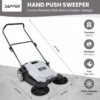 Walk-Behind Outdoor Hand Push Floor Sweeper – 5.25 Gallon Capacity – 25.5′′ Sweeping Width – Sweeps up to 27,900 ft2 / Hour, Grey