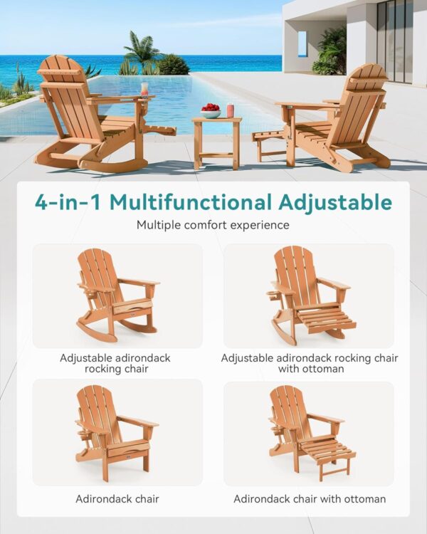 d3b811e072964d059012d8ea0baf4afa Folding Adirondack Rocking Chair,4-in-1 Multifunctional Patio Chair with Retractable Ottoman, Outdoor Chair Wood Texture, Lawn Chair for Porch, Backyard, Pool(Grey)