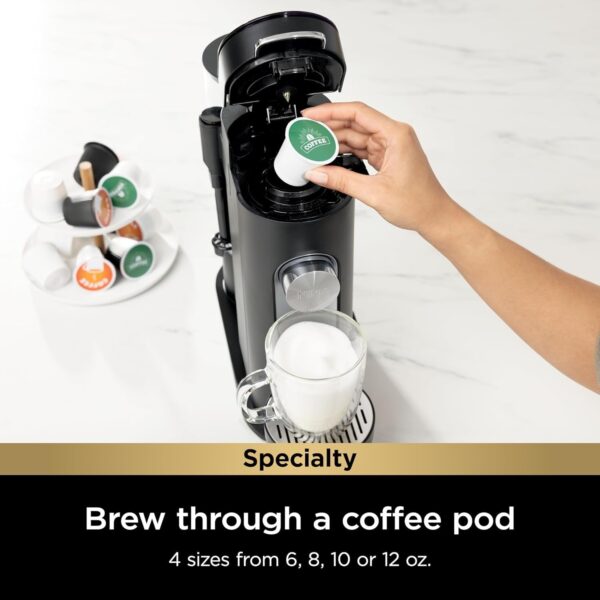 Ninja Pod & Grounds Specialty Single-Serve Coffee Maker, K-Cup Pod Compatible, Brews Grounds, Compact Design, Built-In Milk Frother, 56-oz. Reservoir, 6-oz. Cup to 24-oz. Mug Sizes, Stone, PB051ST