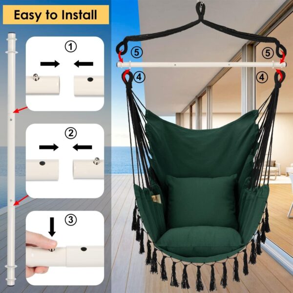 d40e01f6d93e45c3b9f887074711dc33 Y- Stop Hammock Chair Hanging Rope Swing, Max 500 Lbs, 2 Cushions Included, Large Macrame Hanging Chair with Pocket for Superior Comfort, with Hardware Kit (Beige)