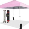 CROWN SHADES 10×10 Pop Up Canopy – Beach Tent with One Push Setup – Easy Outdoor Sun Shade for Events, Parties, Camping – Gazebo with STO-N-Go Cover Bag, Silver Coated Top, White