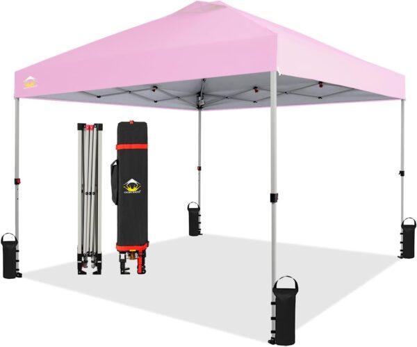 CROWN SHADES 10×10 Pop Up Canopy – Beach Tent with One Push Setup – Easy Outdoor Sun Shade for Events, Parties, Camping – Gazebo with STO-N-Go Cover Bag, Silver Coated Top, White
