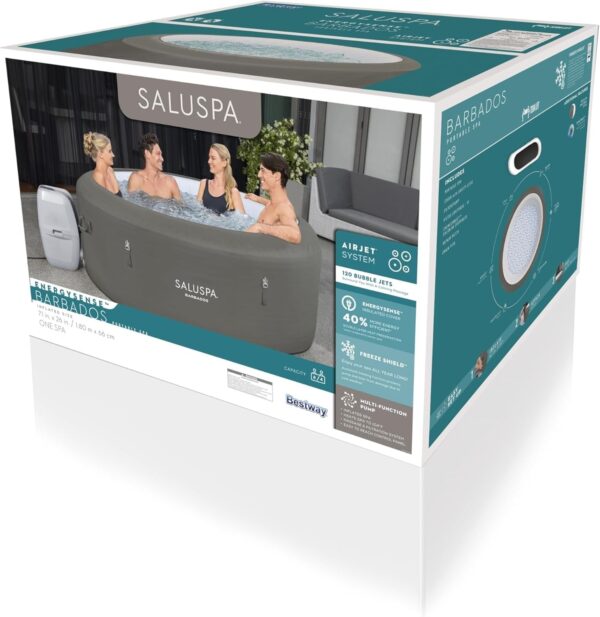 Bestway SaluSpa Miami EnergySense AirJet Inflatable Hot Tub Spa (71′′ x 26′′) | Portable Hot Tub with 2 Covers (1 Energy-Efficient Thermal Cover and 1 Standard Cover) | Fits Up to 2-4 Persons | Black