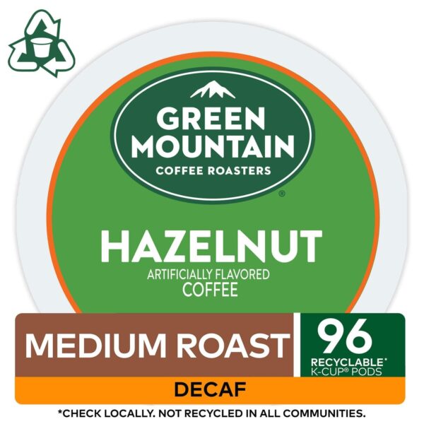 Green Mountain Coffee Roasters Hazelnut Decaf Coffee, Single-Serve K-Cup pods, Light Roast, 96 Count (4 Packs of 24)