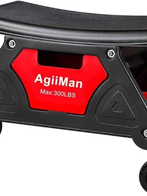 AgiiMan Mechanic Stool – Detailing Garage Rolling Stool with Wheels, Automotive Roller Creeper Seat Chair Repair Tools Tray, 2 Tool Storage Drawers Under Seat, 300 Lbs Capacity