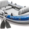 INTEX Excursion Inflatable Boat Series: Includes Deluxe 54in Boat Oars and High-Output Pump – SuperTough PVC – Adjustable Seats with Backrest – Fishing Rod Holders – Welded Oar Locks