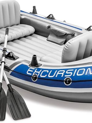 INTEX Excursion Inflatable Boat Series: Includes Deluxe 54in Boat Oars and High-Output Pump – SuperTough PVC – Adjustable Seats with Backrest – Fishing Rod Holders – Welded Oar Locks
