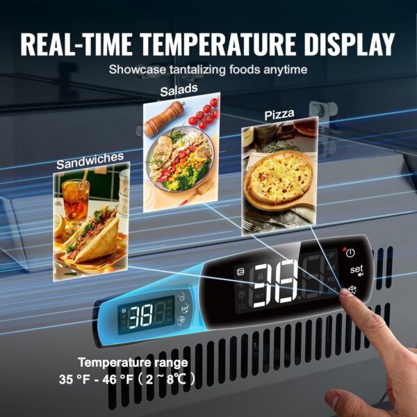 d4bbcaaf34364deaa027be64a334d311 Refrigerated Condiment Prep Station, 135 W Countertop Refrigerated Condiment Station, with 2 1/3 Pans & 4 1/6 Pans, 304 Stainless Body and PC Lid, Sandwich Prep Table with Stainless Guard, ETL