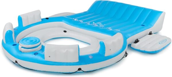 d4e5dad999484779b3f21e4166b7a228 56299EP 145 x 125 x 20 Inch Splash N Chill Inflatable Lake and Pool Relaxation Island Lounger Seat for up to 7 Adults, Blue and White