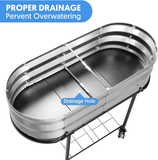 Raised Garden Bed with Legs and Wheels, Self-Watering Planter Box, Wicking Bed, Galvanized Metal Elevated Raised Bed Cart with Drainage Hole and Liner for Indoor Outdoor Gardening